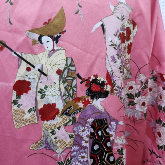 Vintage Made in Japan Bold Floral Kimono Dressing Gown Robe Coat OS Polyester - Picture 7 of 16